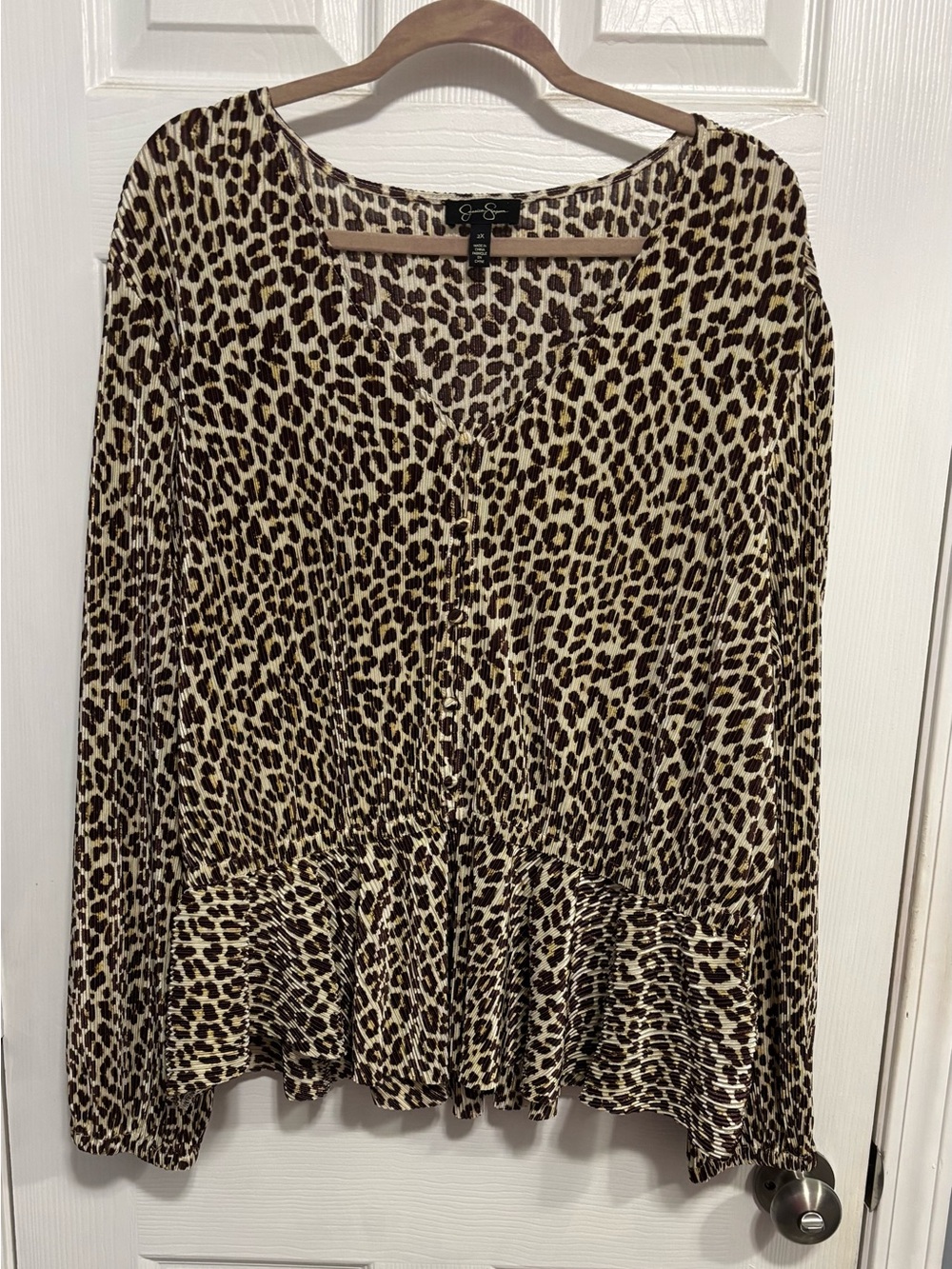 Jessica Simpson Leopard Print Peplum Blouse - Tan & Black